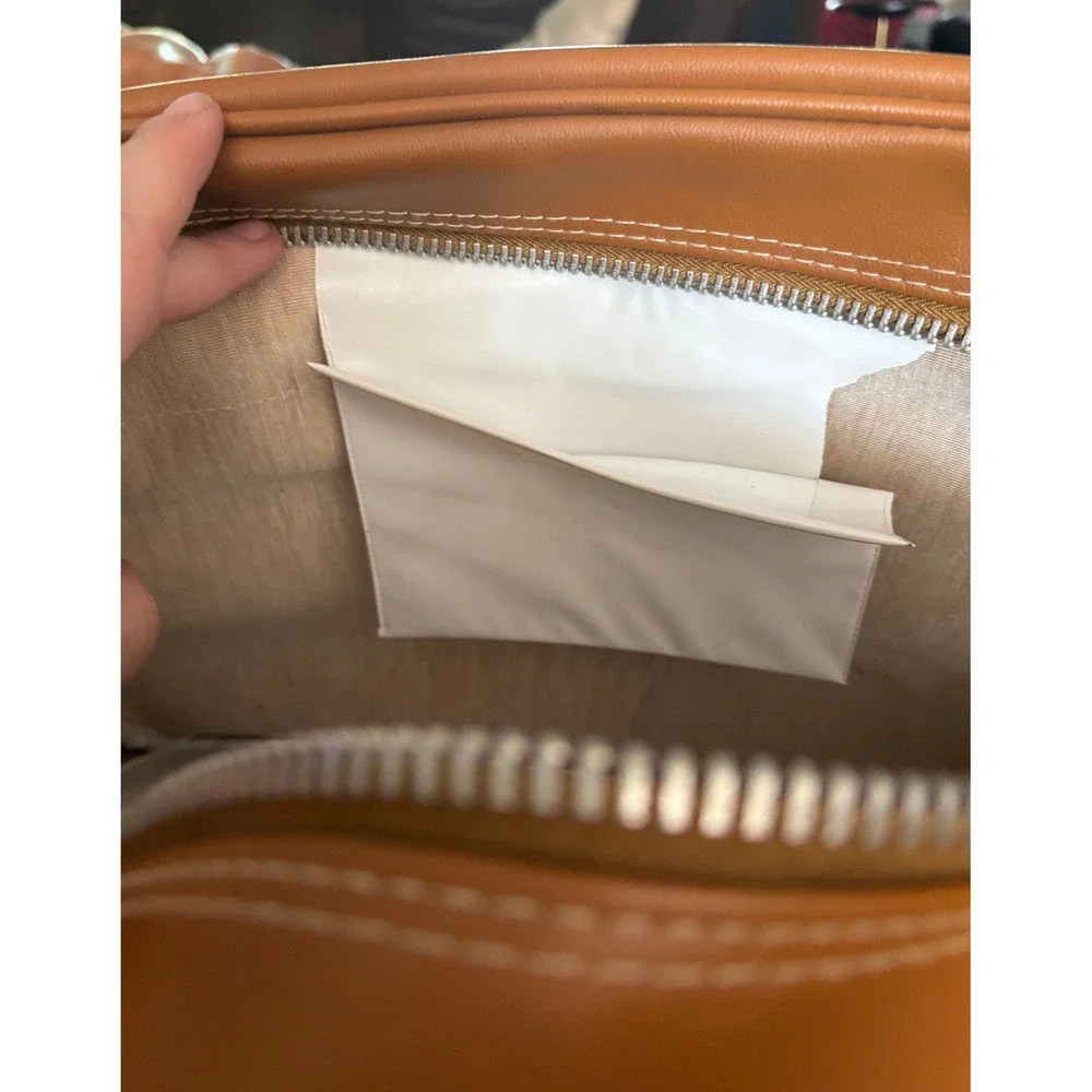 Vintage Tan Faux Leather Travel‎ Bag Set Lot of 3 YKK Zippers Retro Luggage READ